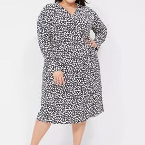 NWOT | Lane Bryant | Navy Floral Faux-Wrap Collar Jersey Midi Dress | Size 14/16